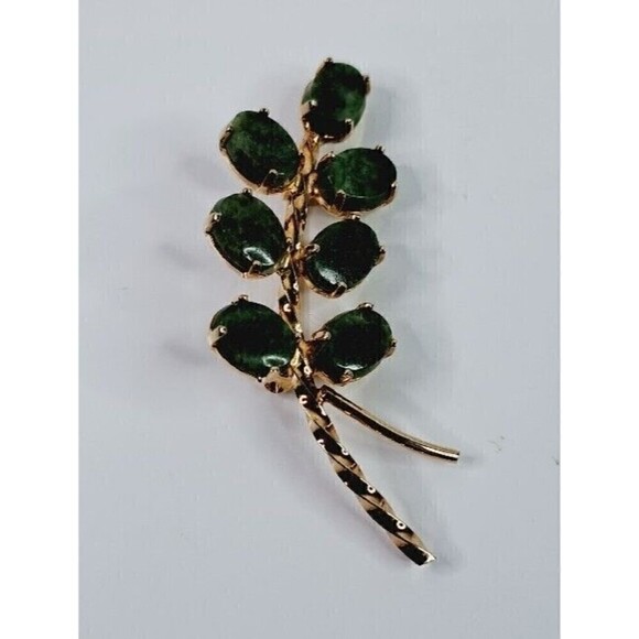 BURT CASSELL 12KT GOLD FILLED JADE BLOSSOM BROOCH - Picture 2 of 4